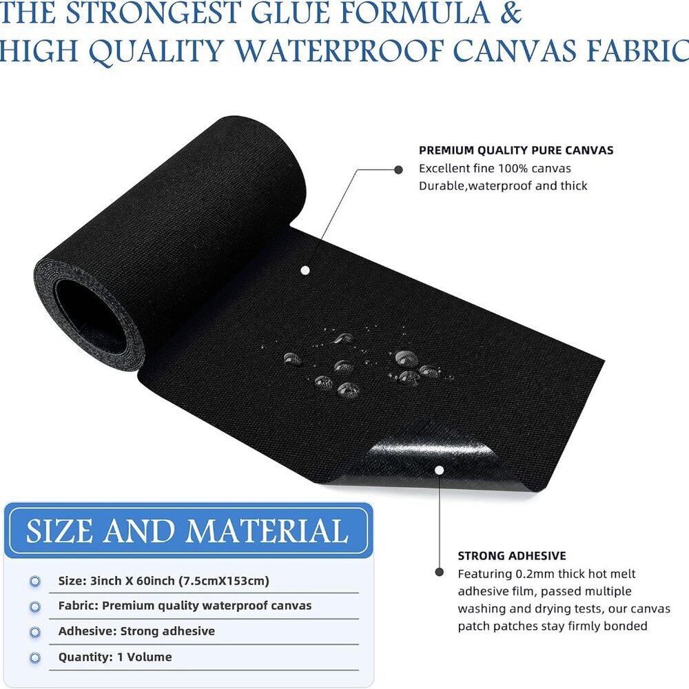 Canvas Iron on Patch,3"×60",Waterproof 100% Cotton Fabric Repair Patch,Used for - Picture 2 of 7